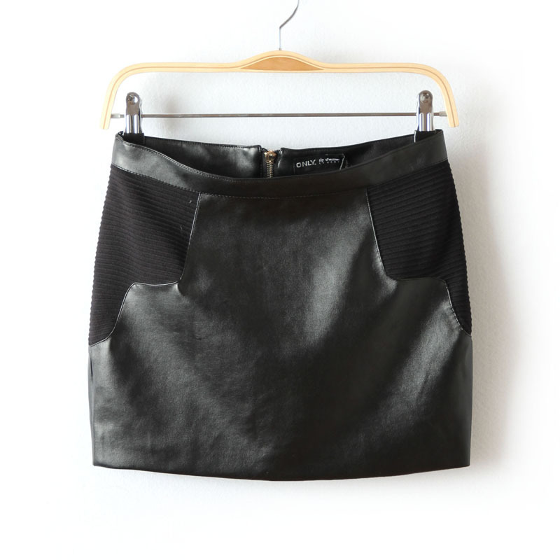 Fashion women's leather patchwork zipper brief bust skirt