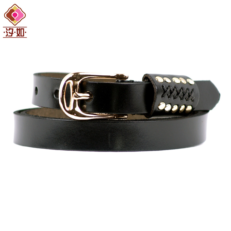Fashion women's leather strap all-match vintage rivet decoration genuine leather waist of trousers belt black