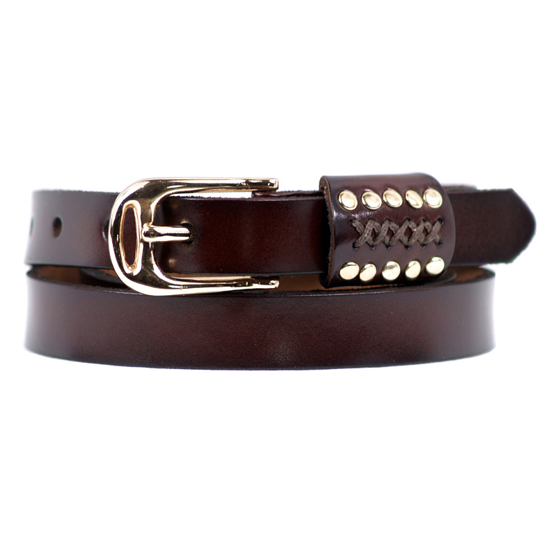 Fashion women's leather strap all-match vintage rivet decoration genuine leather waist of trousers belt brown
