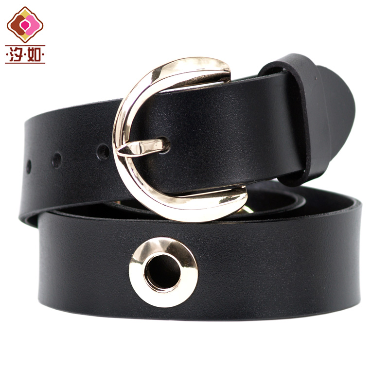 Fashion women's leather wide belt all-match genuine leather cutout casual strap belt black