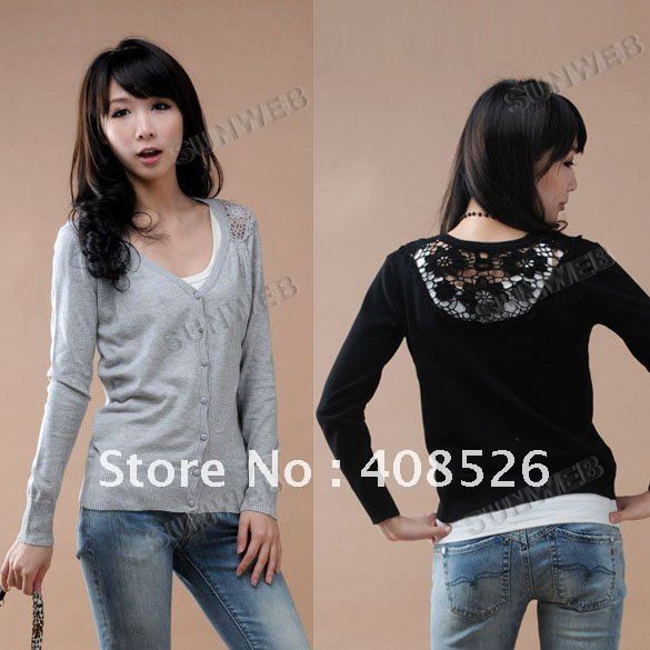 Fashion Women's New Floral hollow Thin Knitting Cardigan Sweater Free Shipping 7119