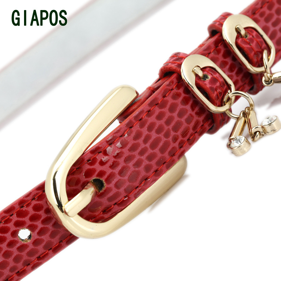 Fashion  Women's Paillette Genuine Leather Belt Snake Pattern