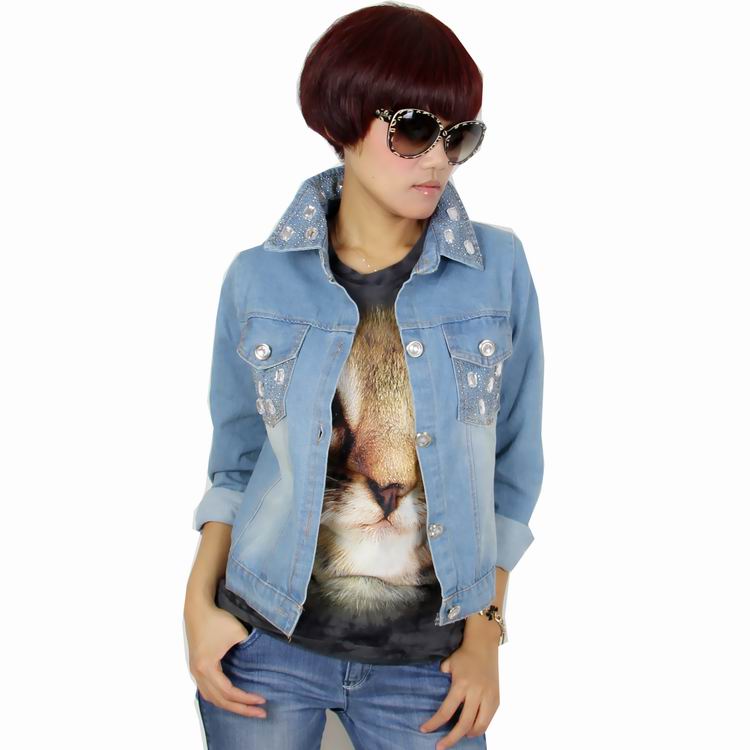 Fashion women's punk silk bitellos denim outerwear mcq denim outerwear women's denim