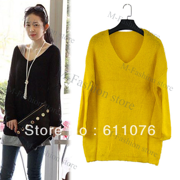 Fashion Women's Sexy V-neck Batwing Knitted Top Jumper Loose Sweater Pullover Free Shipping 7410
