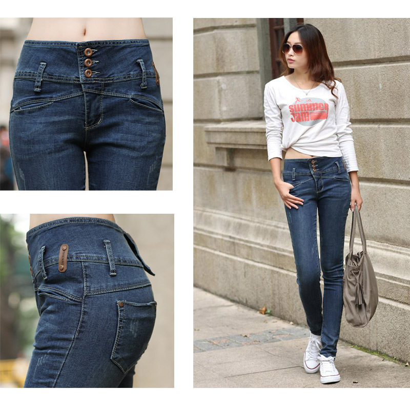Fashion women's skinny middle waist casual cotton jeans, denim jeans, free shipping, W151
