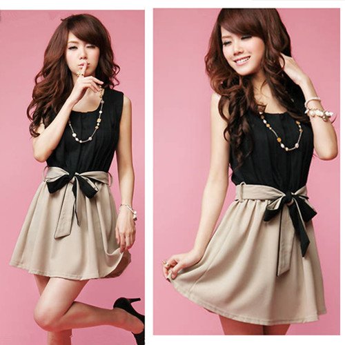 Fashion Women's Sleeveless Chiffon Casual Mini Dress With Belt Bowtie Party Sexy[040541]