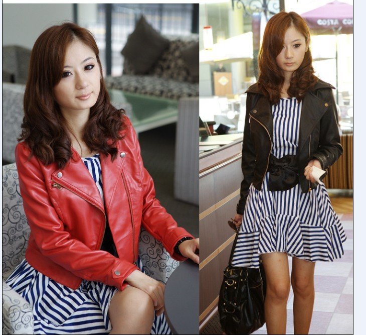 Fashion Women's slim Elegant Synthetic Leather Coat size:M/L/XL Free Shipping