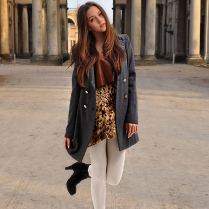 Fashion women's slim personalized leopard print leather one-piece dress