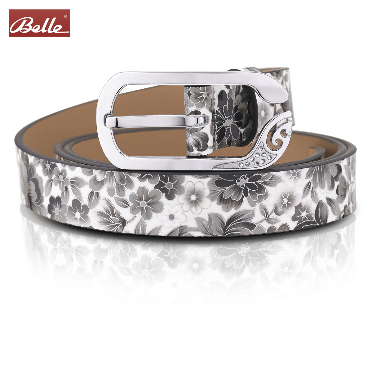 fashion women's strap black and white decorative pattern masklike cowhide genuine leather belt female fashion f0874
