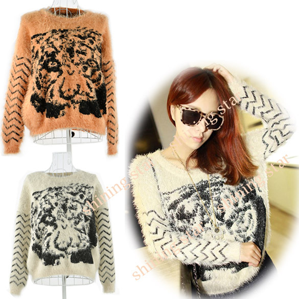 Fashion Women's Sweet Long Sleeve Sweater Casual Knitted Sweater Top White/ Orange 10061