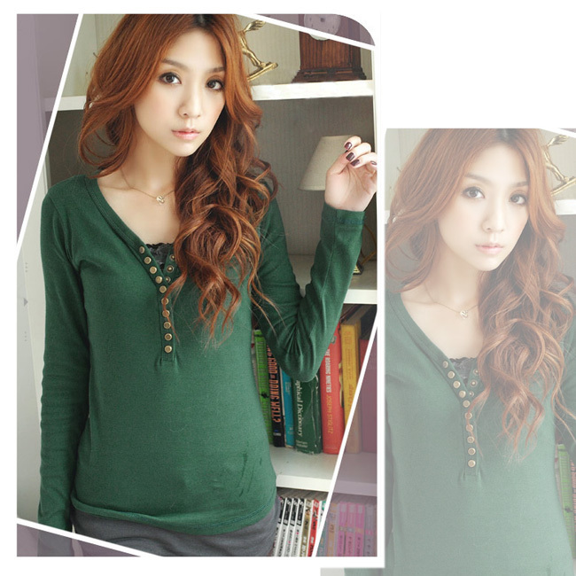 Fashion Women's V Necks Long Sleeve Casual Button Tops Blouses T Shirt 012