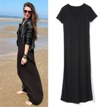 Fashion women's vintage spring and summer short-sleeve ultra long skirt one-piece dress skirt plus size