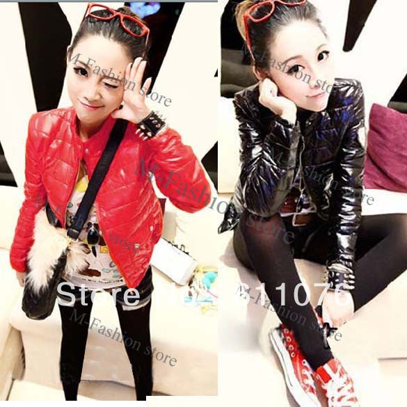 Fashion Women's Warm Winter Zipper Long Sleeve Short Outwear Coat Down Jacket Black, Red Free shipping 8074