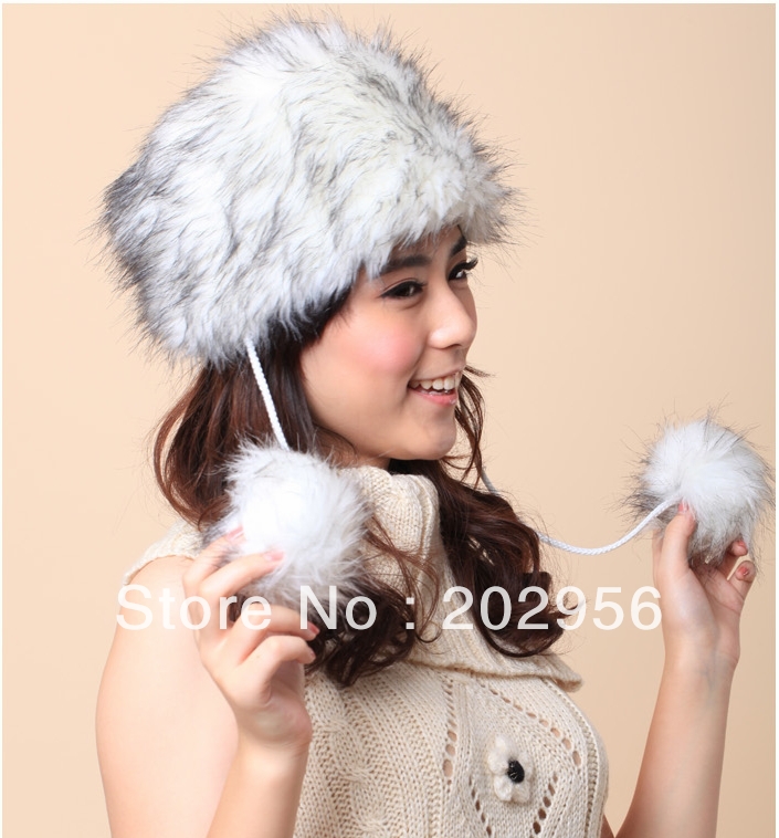 Fashion Women's Winter Warm Fur Hat with Pom Pom,Free Shipping