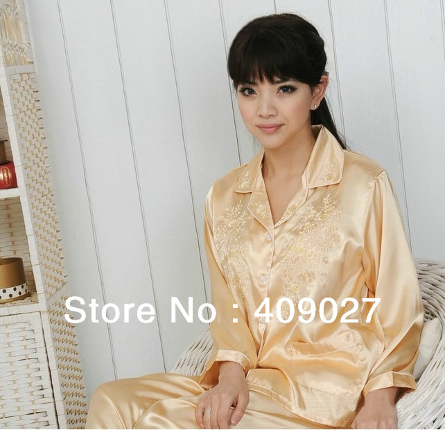 Fashion Women silk Pajamas long sleeve soft sleepwear comfortable 1set=2 pcs Valentine