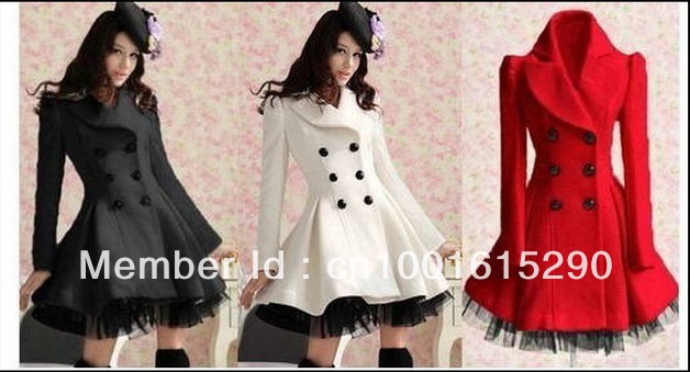 Fashion Women Slim Wool Blend Trench Warm Coat Dress Jacket Double breasted