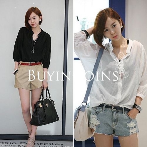 Fashion Women Solid Color Lapel Bat Sleeve Shirt Top Blouse J75 [20748|99|01]