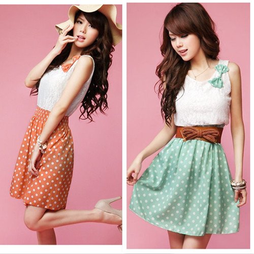 Fashion Women Summer Sleeveless Chiffon Dots Polka Tops Mini Dress Korean Casual[040535]