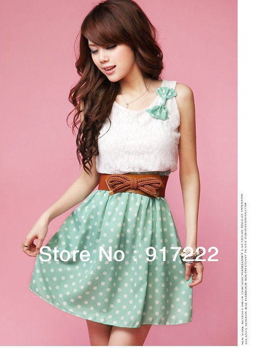 Fashion Women Summer Sleeveless Chiffon Dots Polka Tops Mini Dress Korean Casual without belt sku8019##