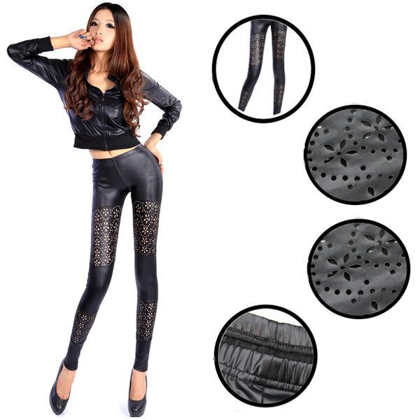 Fashion Womens Black Sexy Skinny Stretchy Tights Faux Leather Leggings Pants S L