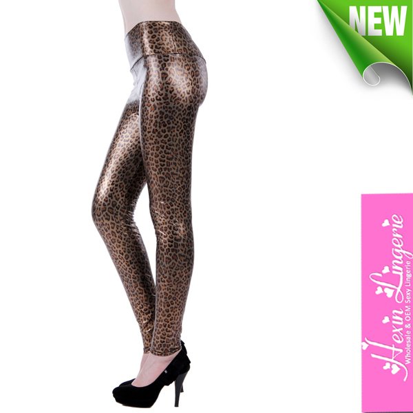 Fashion Womens Imitation Faux Leather High Waist Leggings Leopard Print Pants Tights Free Size13280