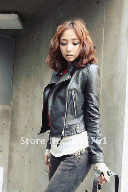 Fashion Womens Korea Sexy Leather Ladies leather Jacket Coat Fur Clothing CS05