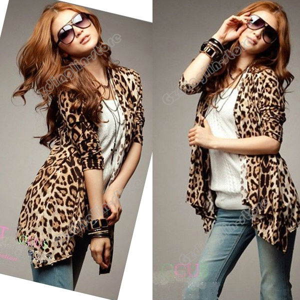 Fashion Womens Ladies Long Sleeve Cotton Blend Leopard Casual Blouse Tops Coat Jacket Cardigan Size S S Free Shipping 0780