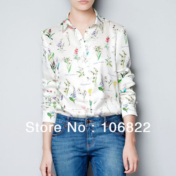 Fashion Womens Shirt Lapel Long Sleeve Floral Button Blouse Tops Chiffon Shirt CY0482