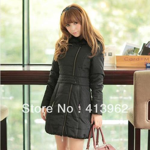Fashion Womens Single Zipper Slim Hooded Long Warm Coat Tops MF5173