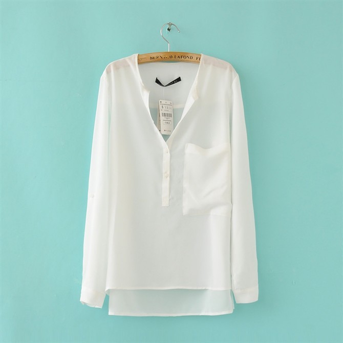 Fashion Womens Solid Chiffon Top Long Sleeve Loose Shirt T Shirt s M L