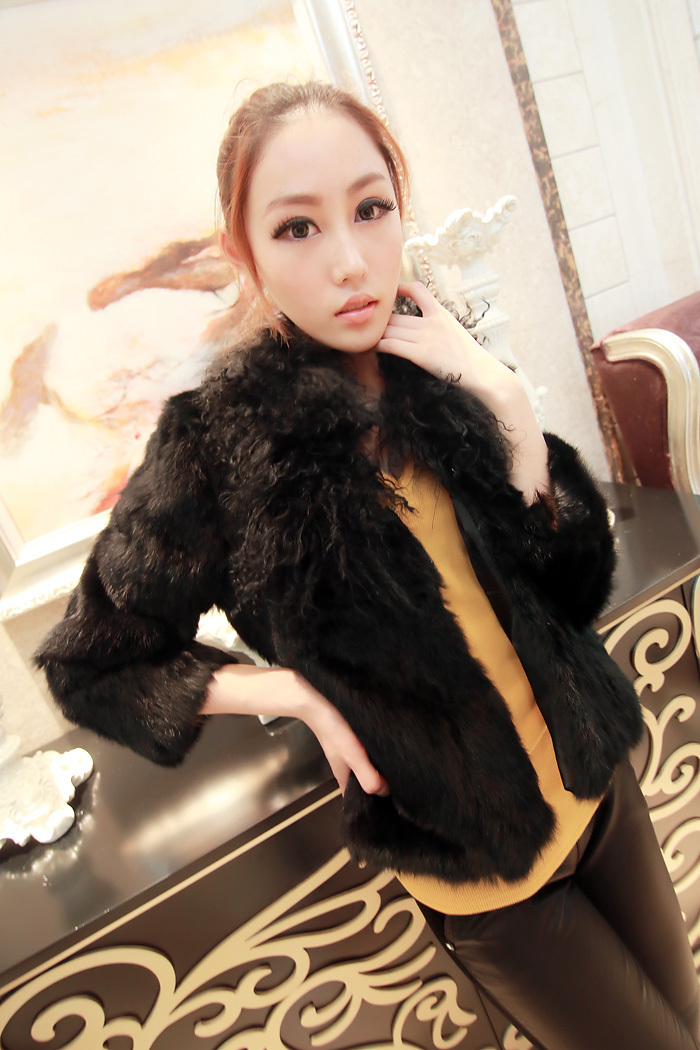 fashion wool collar rabbit fur outerwear fur 2012 autumn new arrival 1337