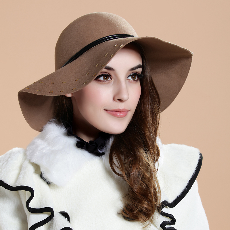Fashion woolen cap women's large brim hat sunscreen large fedoras female hat female spring and autumn winter