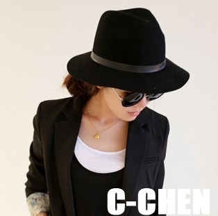 Fashion woolen leather buckle on large head fashion leather buckle on woolen fedoras basin hat sunbonnet