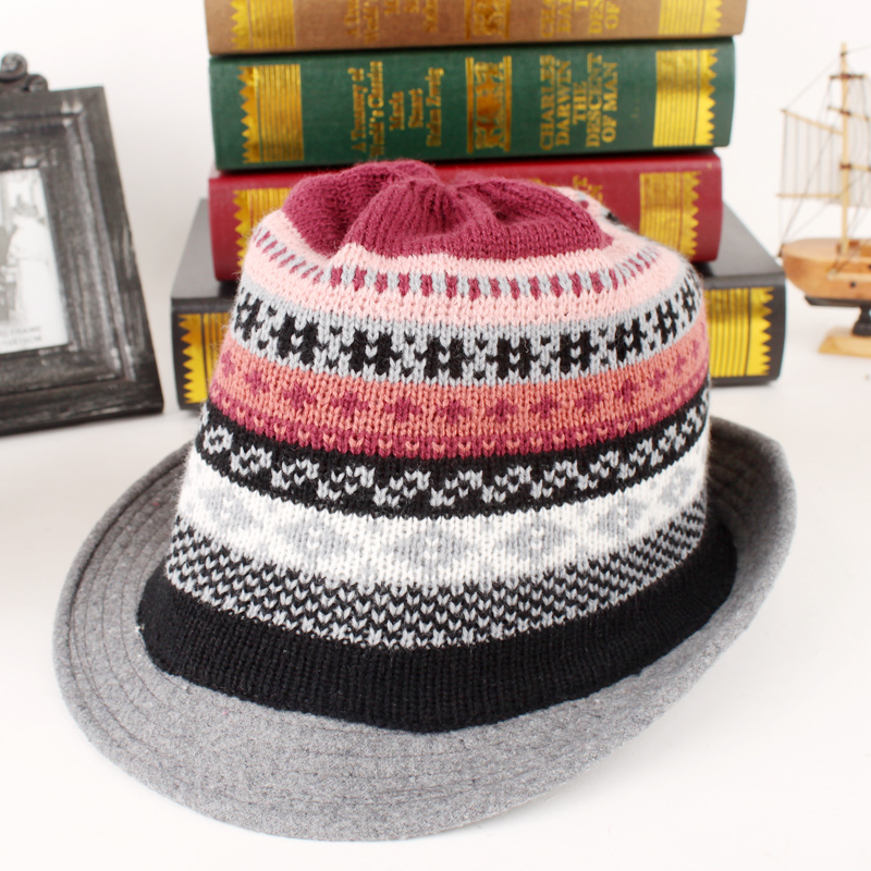 Fashion yarn jacquard woolen jazz hat fedoras british style yarn autumn and winter hat female