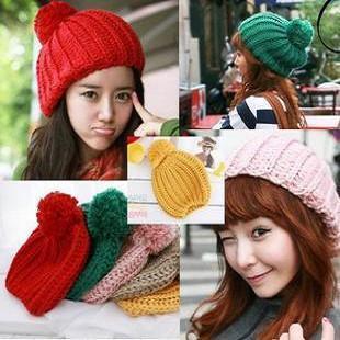 fashion yarn knitted hat cap with ball warm winter many colors