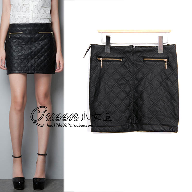 Fashion z women's 2013 leather skirt check zipper decoration PU ultra-short bust skirt