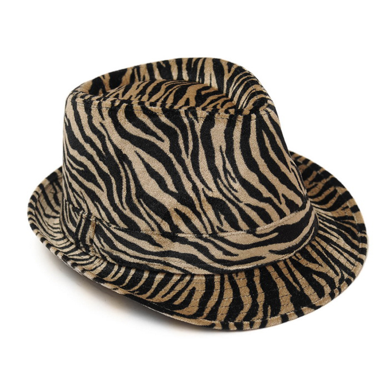 Fashion zebra print gold velvet general fedoras jazz hat sunbonnet