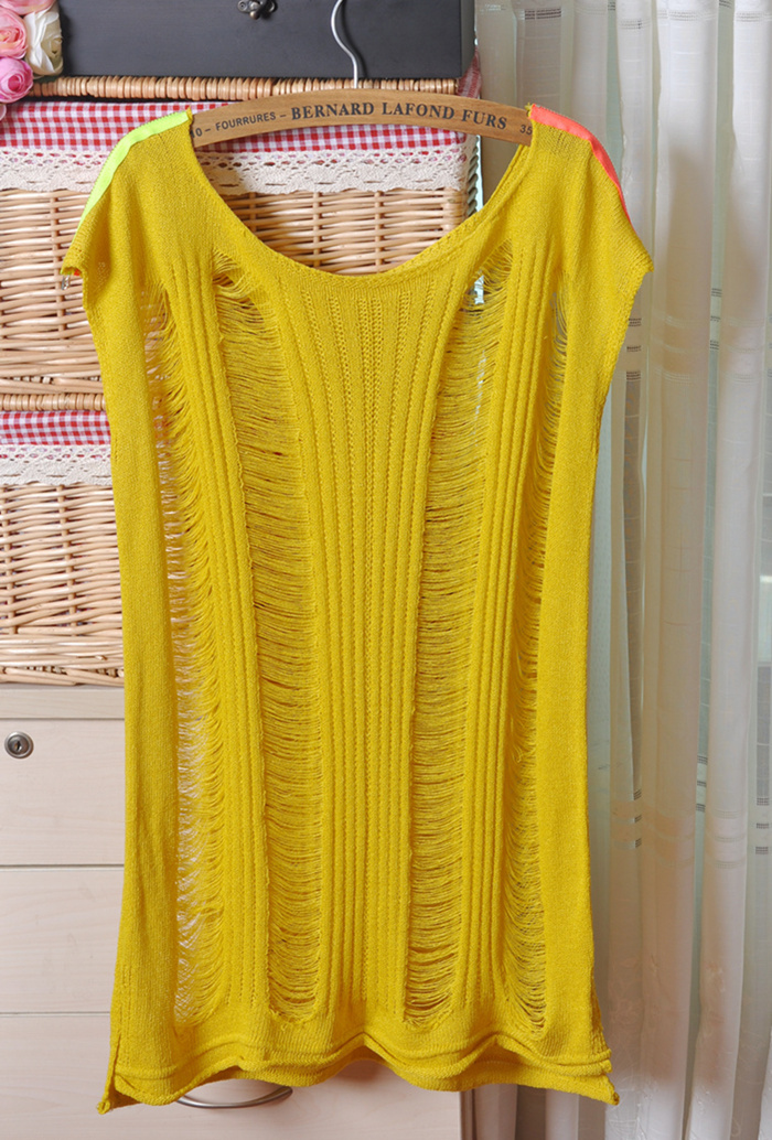 Fashion zipper cutout sleeveless o-neck knitted shirt