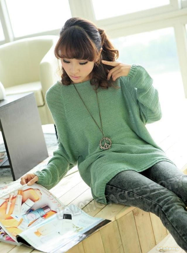 Fashion1piece/lot Ladies Batwing Round Neck Knitted Pullover Long Sleeve Woollen Sweater Warm Winter Pullover Casual Tops 650461
