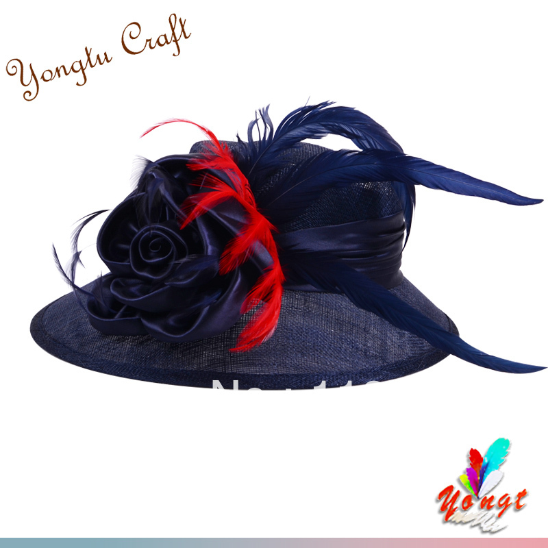Fashionable and noble Sinamay hat with flower(yarn of flax and ramie) for formal occasion EMS Free Shipping047