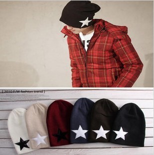 Fashionable casual all-match outside sport thermal five-pointed star hat double layer knitted hat autumn and winter