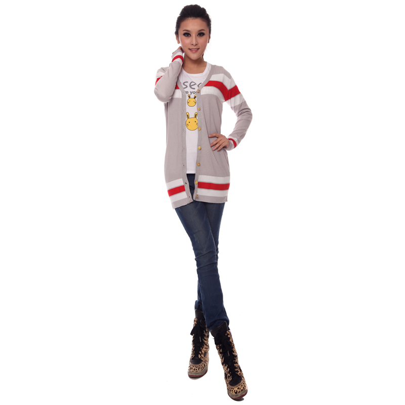 Fashionable casual female sweater all-match the trend of the stripe cardigan