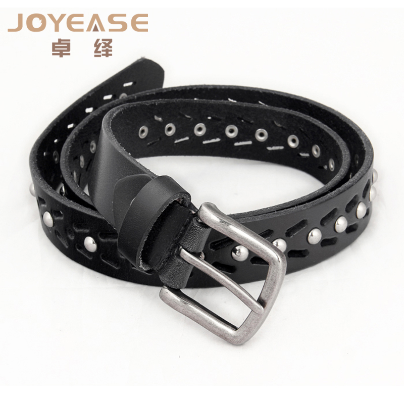 Fashionable casual first layer of cowhide rivet decoration women's belt jeans strap genuine leather white