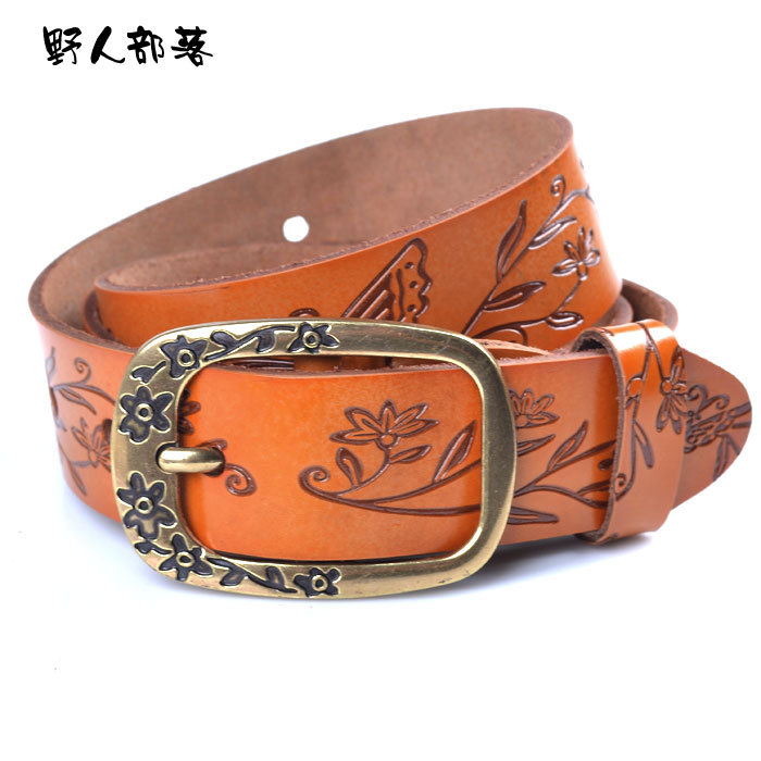 Fashionable casual vintage carved flower butterfly genuine leather all-match denim belt women's leather belt 5684
