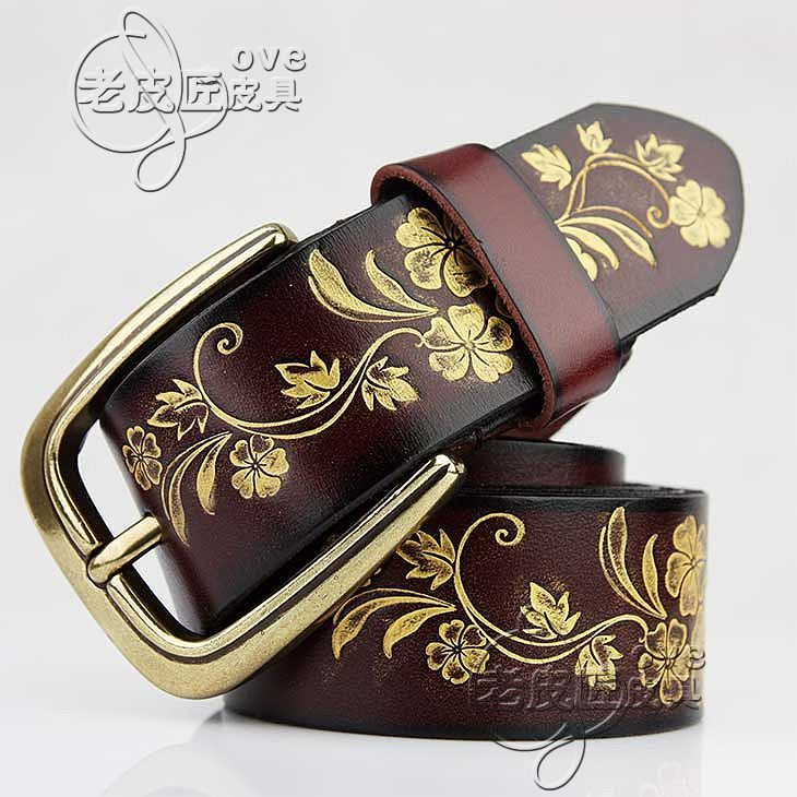 Fashionable casual women's strap gold embossed kindredship leather gold dot matrix women's belt
