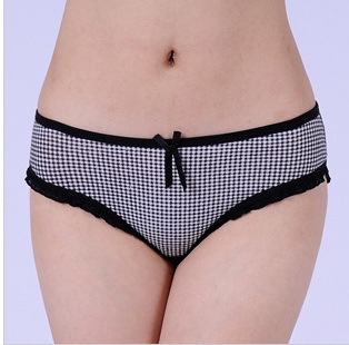 Fashionable plaid briefs for women bow underwear wavy edge panties free shipping  M,L,XL 5pcs/lot mix colors Wholesales