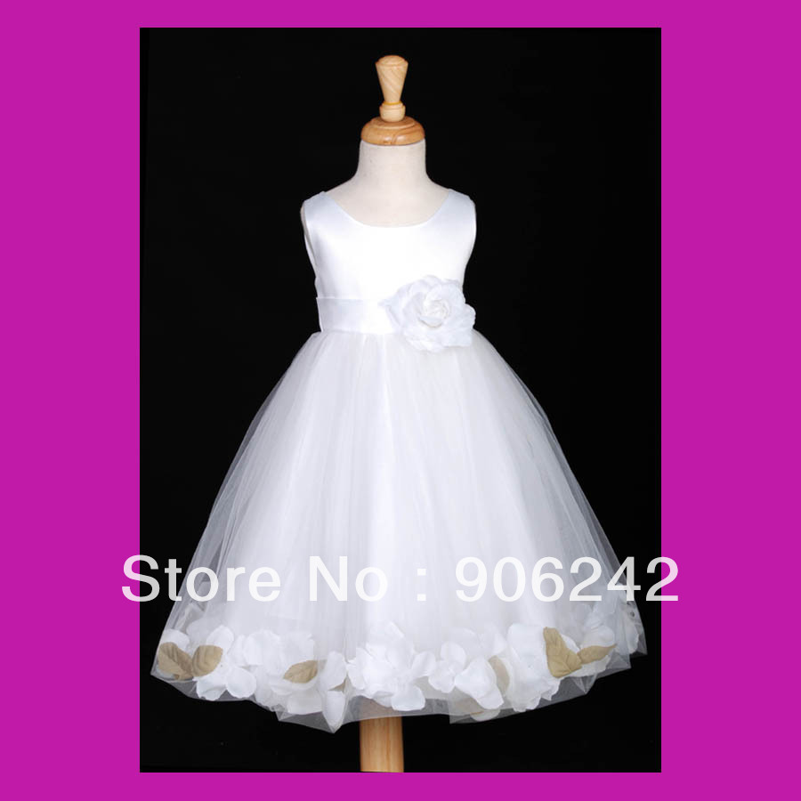 Fashionable White/Pink Tulle With Handmade Flowers Newest Bridal Flower Girl Dress LR-C903