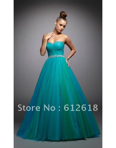 Fashional Tulle Sweetheart Pleats Beading Ball Gown Long Evening/Prom Dresses
