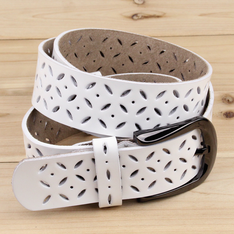 Fashiuon Women's white strap belt cowhide cutout women's genuine leather jeans belt