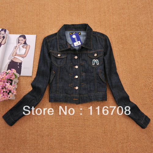 Fast China express Female 2013 new arrival 100% cotton denim long-sleeve outerwear denim jacket plus size available WJK-070